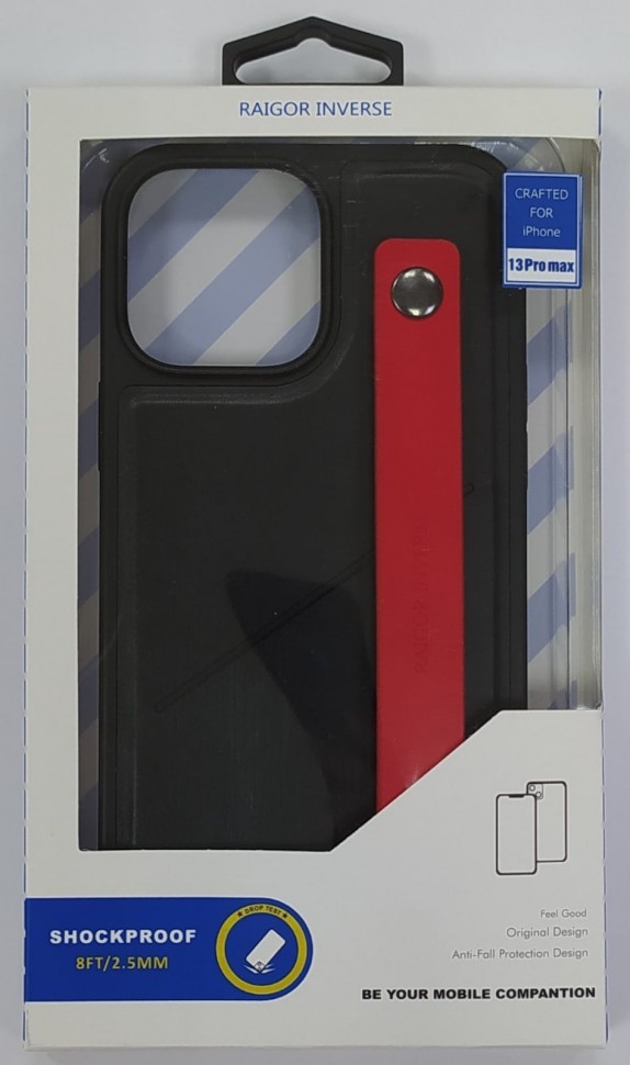 Накладка для i-Phone 13 Pro Max 6.7" Raigor кожаная с держателем для руки чёрная