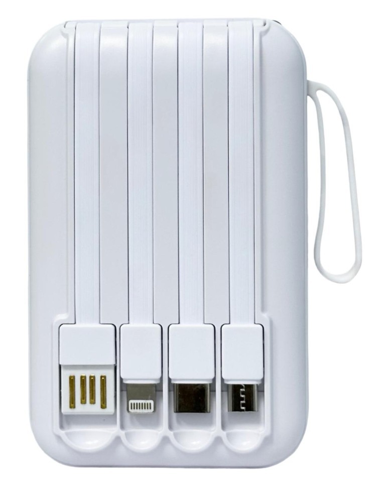 Powerbank Xreel 10000mAh 2USB/1USB-C с проводом Type-C/Lightning/Micro белый