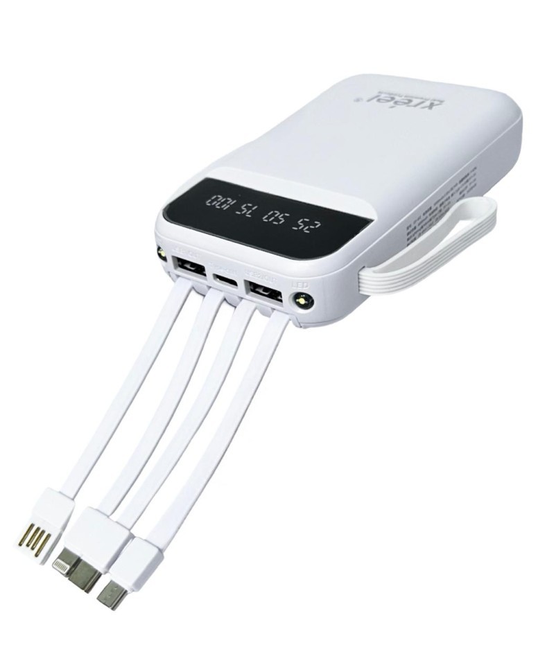 Powerbank Xreel 10000mAh 2USB/1USB-C с проводом Type-C/Lightning/Micro белый