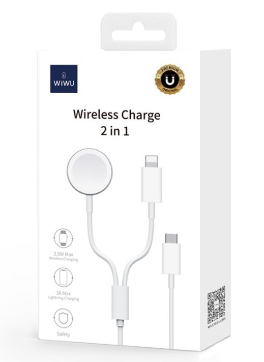 Кабель-зарядка Type-C WiWU М10 для Appie Watch 2.5W + кабель Lightning белый