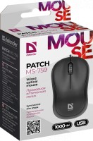 Мышь проводная Defender MS-759 Patch USB/DPI 1000/3 кнопки/1.1м черная