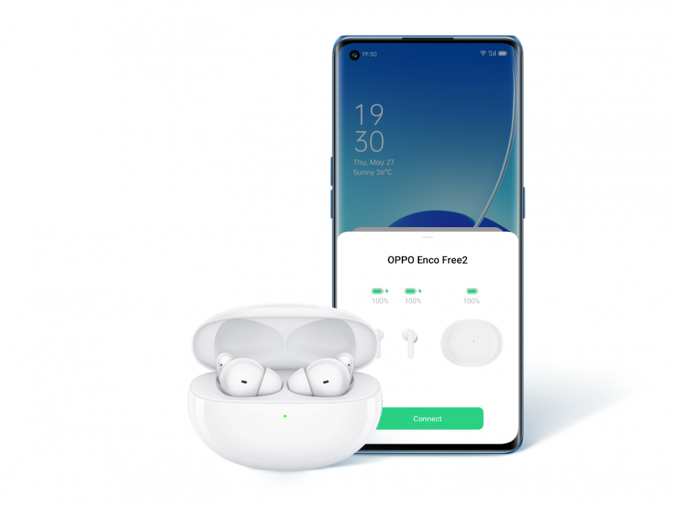 Беспроводные наушники OPPO Enco Free2 белые с активным шумоподавлением