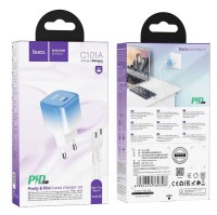 Сетевое зар. устр. Hoco C101A с шнуром Type-C на Type-C 1С PD3.0/QC3.0 20W ледяной синий