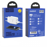 Сетевое зар. устр. Hoco C62A 2USB 2,1A Type-C белое