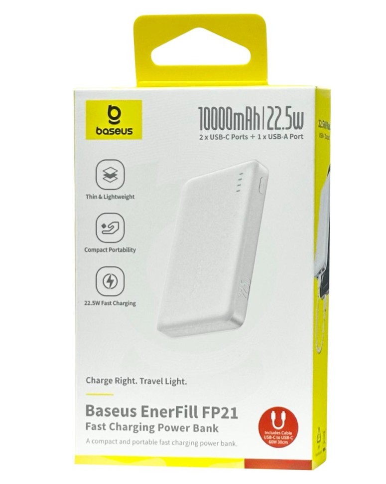 Powerbank Baseus EnerFill FP21 10000mAh 3A 1USB/2C (P1008210D213-00) белый