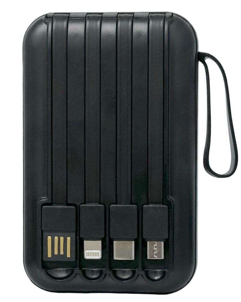 Powerbank Xreel 10000mAh 2USB/1USB-C с проводом Type-C/Lightning/Micro черный