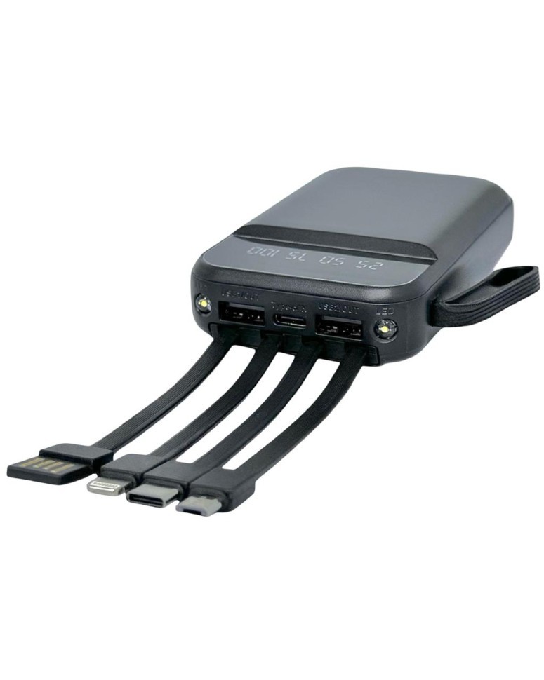 Powerbank Xreel 10000mAh 2USB/1USB-C с проводом Type-C/Lightning/Micro черный