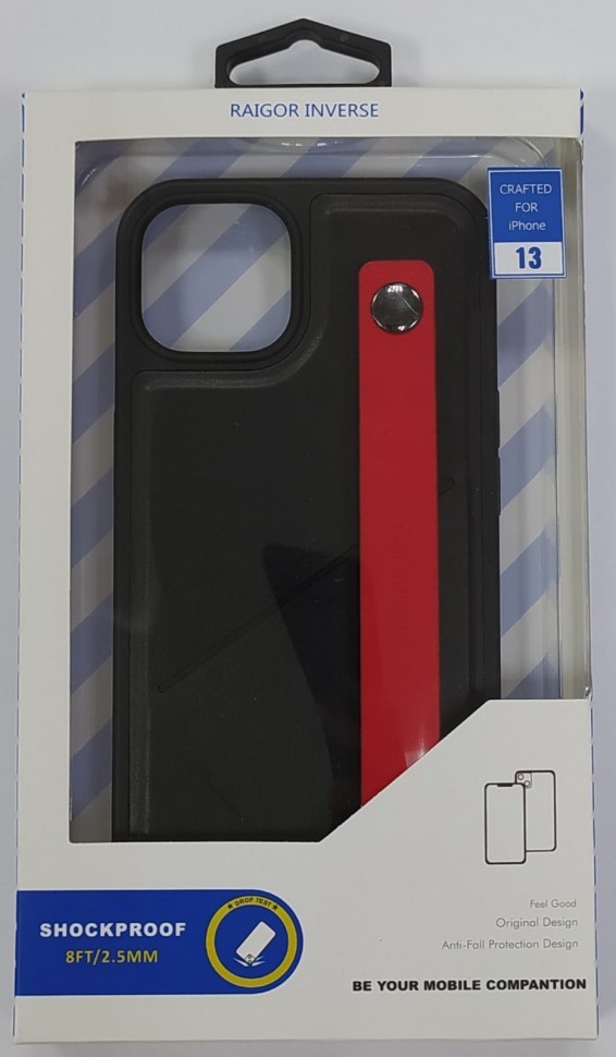Накладка для i-Phone 13 6.1" Raigor кожаная с держателем для руки чёрная