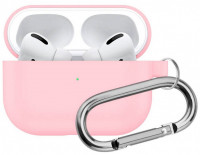 Силиконовый чехол для AirPods Pro c карабином розовый