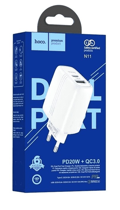 Сетевое зар. устр. Hoco N11 1USB/1С PD/QC3.0 3A 20W белое