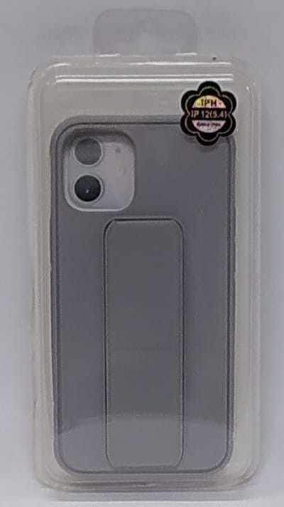 Накладка для i-Phone 12 mini 5.4" кожаная с держателем для руки серая