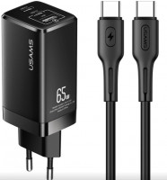 Сетевое зар. устр. Usams U43 GaN с шнуром Type-C на Type-C 1USB/2USB-C 65W черное