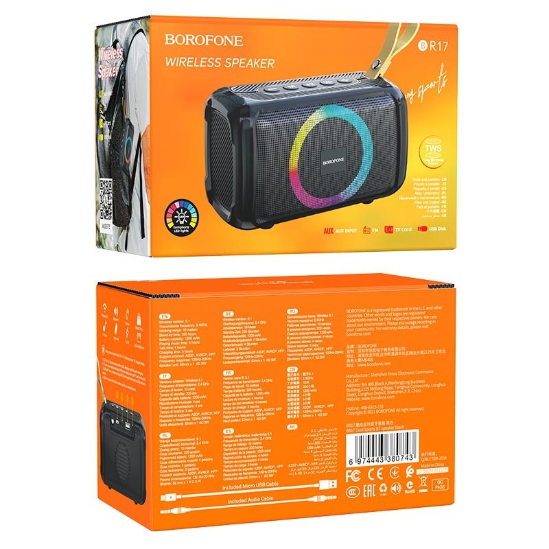 Bluetooth колонка Borofone BR17 BT5.1/1200mAh/4ч/5Вт/TF/AUX/FM черная