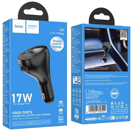 Автомобильное заряд. устр. Hoco Z61 1USB/2C черный