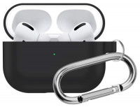 Силиконовый чехол для AirPods Pro c карабином черный