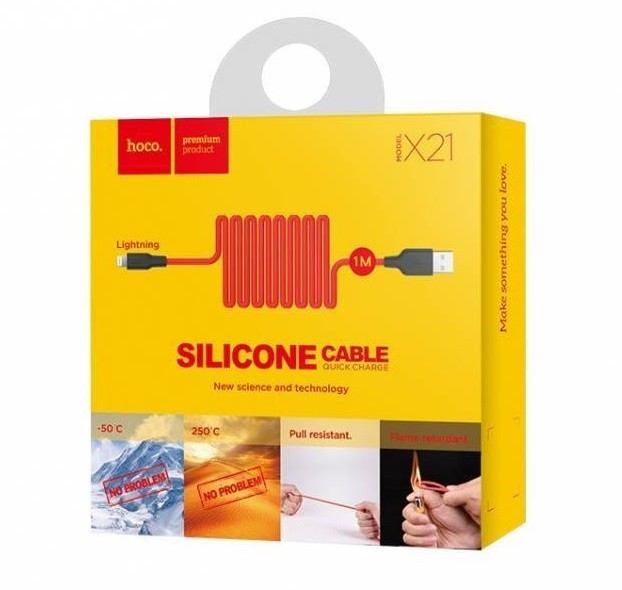 Usb Кабель-зарядка Lightning Hoco X21 Silicone 2A 1м мягкий силиконовый красный