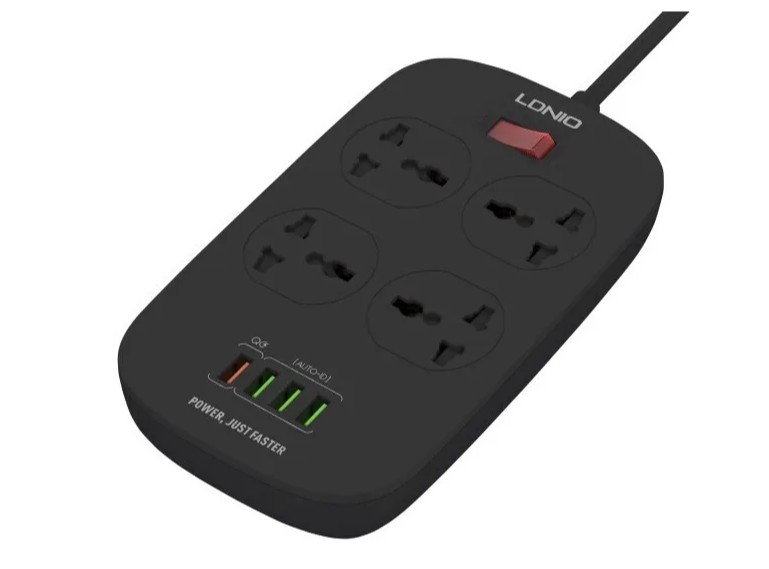 Сетевой фильтр LDNIO SC4407 2м/4 розетки/4 USB черный