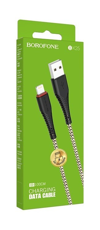 Usb Кабель-зарядка Lightning Borofone BX25 Powerful 2.4A 1м золотисто-чёрный