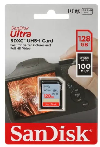 SDXC карта памяти SanDisk 128GB Class10 Ultra UHS-I 100MB/s (SDSDUNR-128G-GN3IN)
