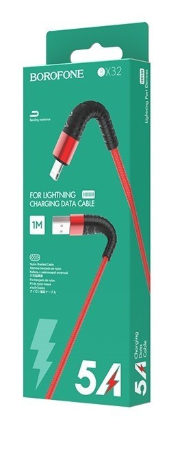 Usb Кабель-зарядка Lightning Borofone BX32 Munificent 5A 1м силиконовый красный