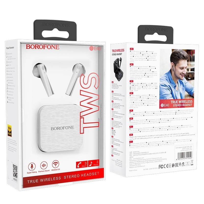 Беспроводные наушники TWS Borofone BE40 BT5.0/30mAh/3ч белые