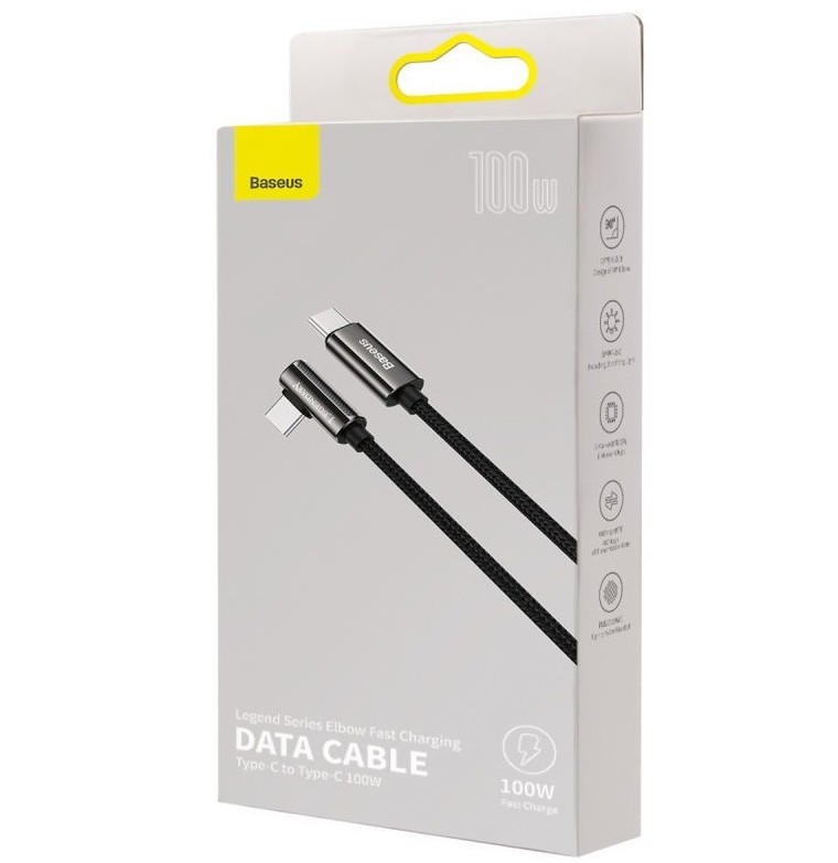 Кабель-зарядка Type-C на Type-C Baseus 100W 2м (CATCS-A01) чёрный угловой