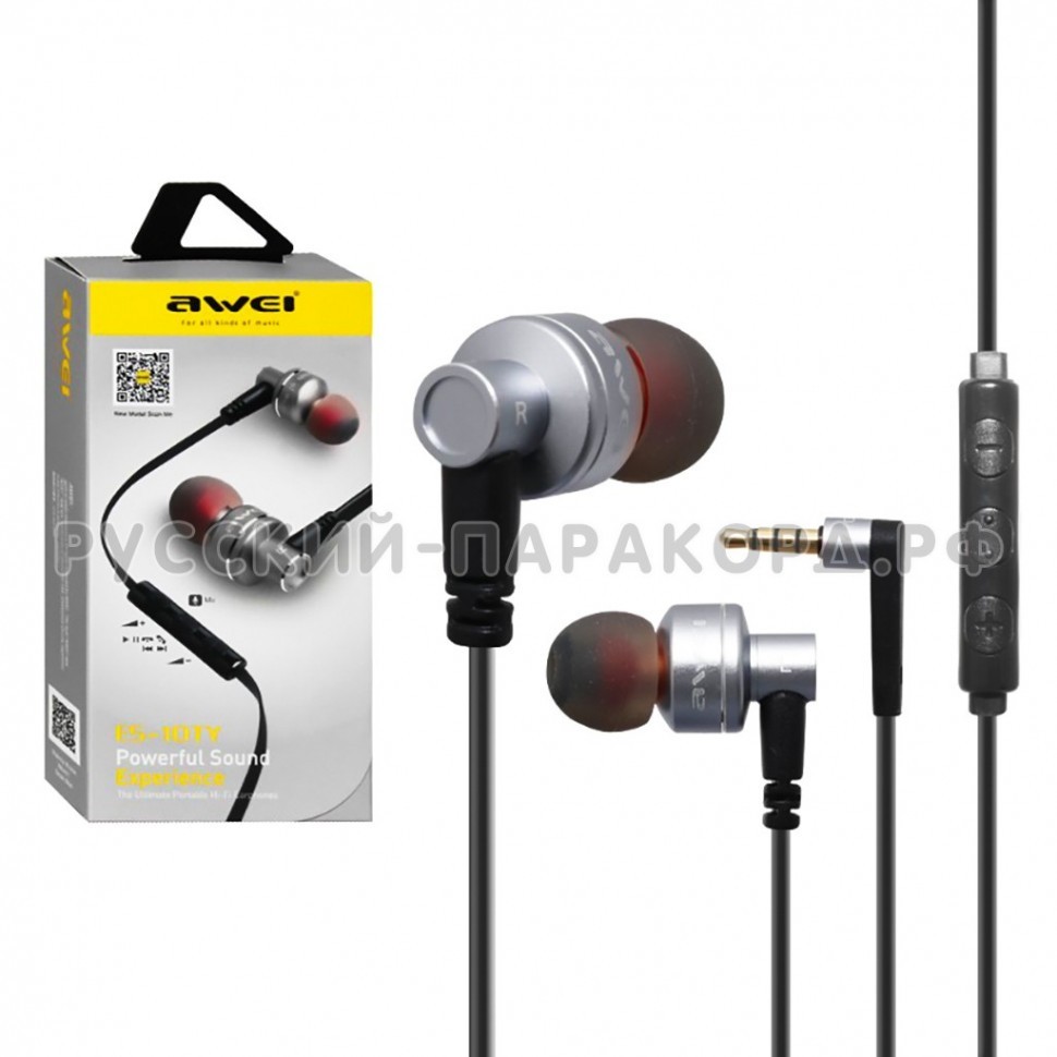 Наушники с микрофоном Awei ES-10TY 1.2м черно-серые