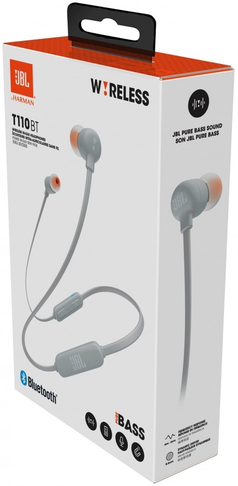 Беспроводные наушники для спорта JBL T110BT BT4.0/120mAh/6ч серые