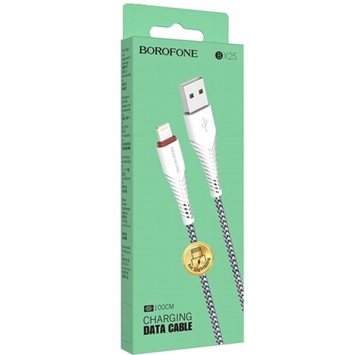 Usb Кабель-зарядка Lightning Borofone BX25 Powerful 2.4A 1м серебристо-белый