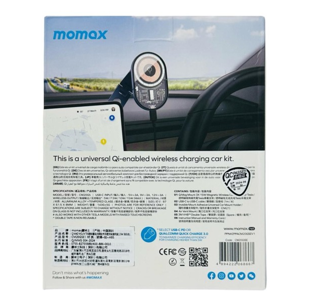 Держатель магнитный c Magsafe Momax Q.Mag Mount 3X 15W для Tesla серый