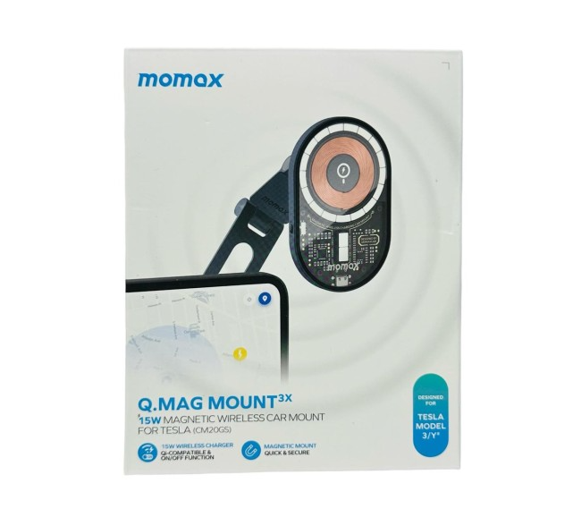 Держатель магнитный c Magsafe Momax Q.Mag Mount 3X 15W для Tesla серый