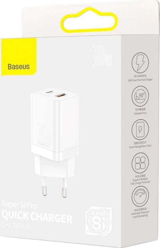 Сетевое зар. устр. Baseus Super Si Quick Charger 1USB/1C 30W EU (CCSUPP-E02) белое
