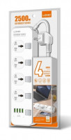 Сетевой фильтр LDNIO SC4408 2м/4 розетки с выключателями/4 USB белый
