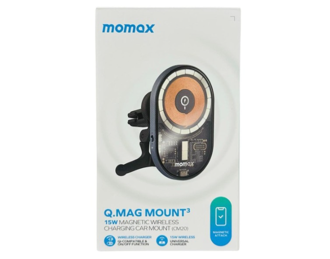 Держатель магнитный c Magsafe в воздуховод Momax Q.Mag Mount 3 15W серый