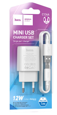 Сетевое зар. устр. Hoco C134A с шнуром Micro 1USB 12W белое