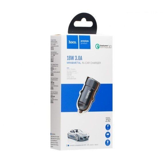 Автомобильное заряд. устр. Hoco Z32 1USB 3A 18W QC3.0 серое