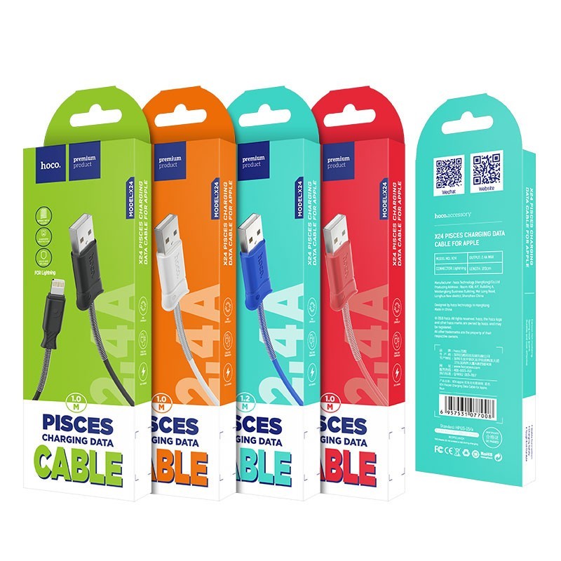 Usb Кабель-зарядка Lightning Hoco X24 Pisces 2.4A 1м силиконовый черный