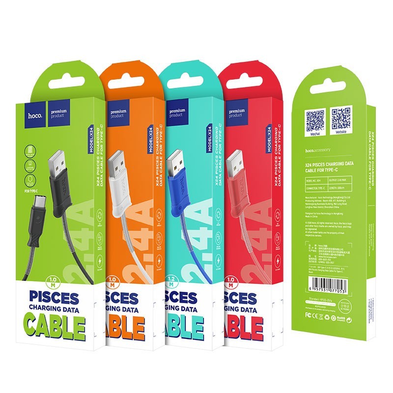Usb Кабель-зарядка Type-C Hoco X24 Pisces 3A 1м силиконовый голубой
