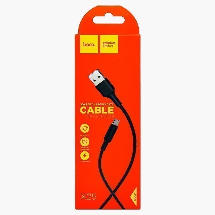 Usb Кабель-зарядка Micro Hoco X25 Soarer 2A 1м силиконовый черный
