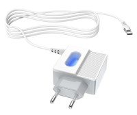 Сетевое зар. устр. Hoco C75 с шнуром Type-C 2USB, 2.4A белое