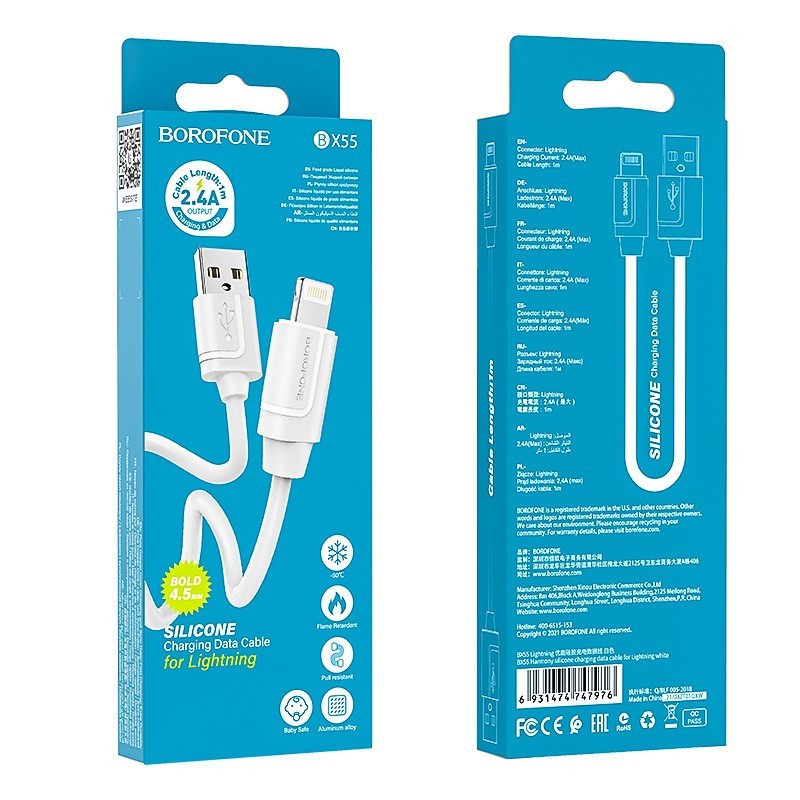 Usb Кабель-зарядка Lightning Borofone BX55 2.4A 1м белый