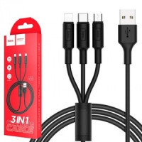 Usb Кабель-зарядка Micro Hoco X25 3в1 Micro/Lightning/Type-C 1м черный