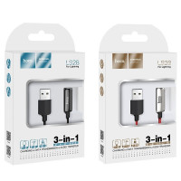Кабель-переходник Hoco LS28 USB (папа) на Lightning (папа)/Lightning (мама) аудио/зарядка 20см серый
