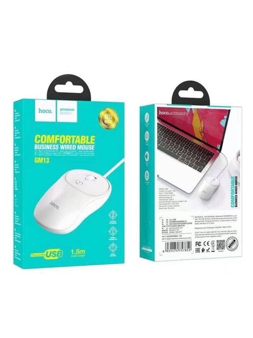 Мышь проводная Hoco GM13 Esteem USB/DPI 1000-1600/4 кнопки/1.5м белая