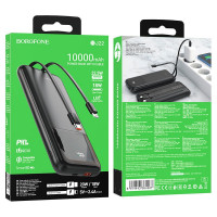 Powerbank Borofone BJ22 10000mAh 1USB QC3.0 18W с проводом Type-C/Lightning черный