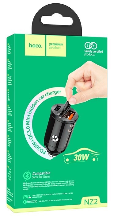 Автомобильное заряд. устр. Hoco NZ2 1USB+Type-C 3А 30W черное
