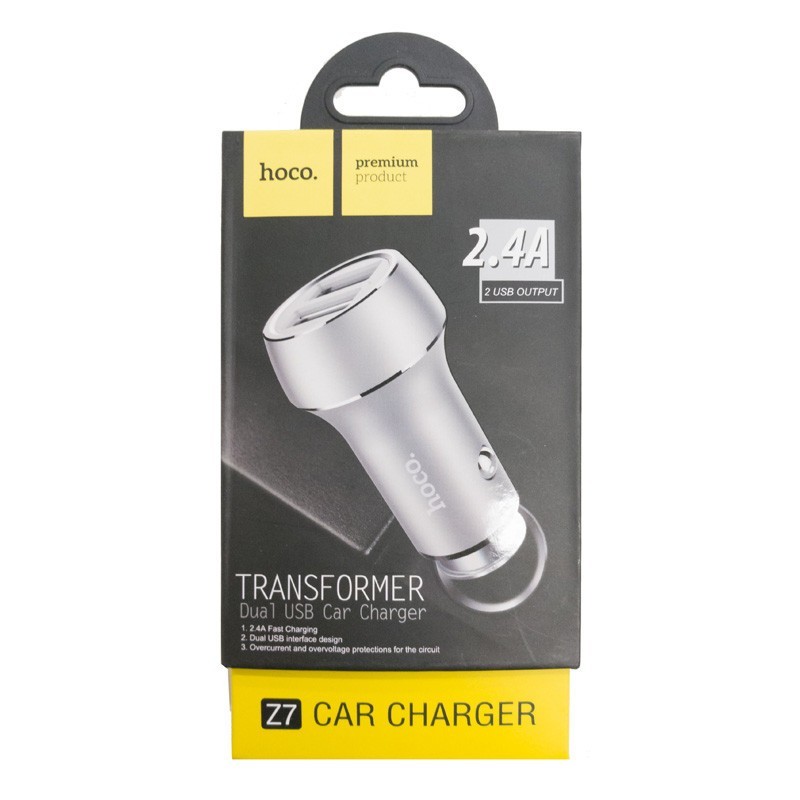 Автомобильное заряд. устр. Hoco Z7 2USB 2.4А серебристое