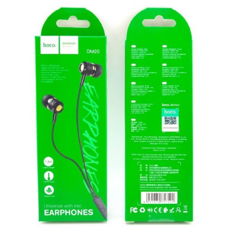 Наушники с микрофоном Hoco DM20 1.2м черные