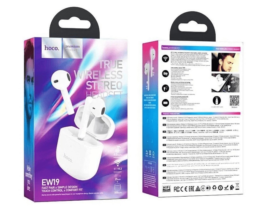 Беспроводные наушники TWS Hoco EW19 BT5.1/25mAh/4ч белые