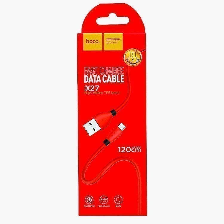 Usb Кабель-зарядка Micro Hoco X27 Excellent charge 2.4A 1.2м силиконовый красный